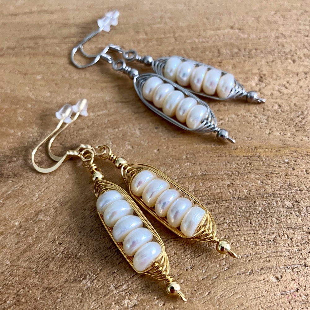 Handmade Freshwater Pearl Wire Wrapped Caged Dangle Earrings - Gift for Her